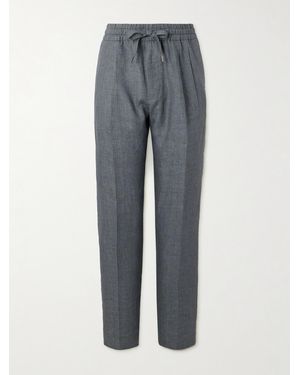 Dolce & Gabbana Straight-Leg Pleated Linen-Canvas Drawstring Trousers - Grey