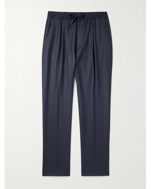 Altea Jared Straight-Leg Pleated Wool-Blend Flannel Drawstring Trousers - Blue
