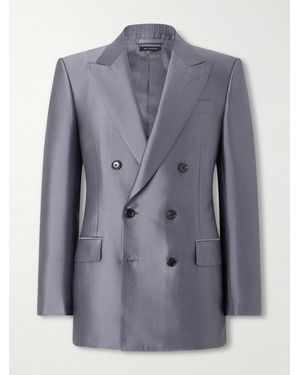 Tom Ford Double-breasted Silk Blazer - Blue