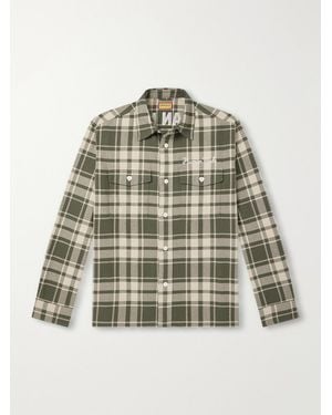 Human Made Logo-Embroidered Checked Cotton-Flannel Shirt - Green