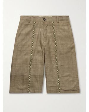 Kartik Research Straight-leg Embellished Slub Silk-voile Shorts - Natural
