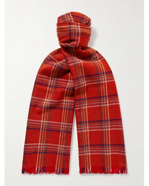 Bode Gable Checked Fringed Wool Scarf - Red