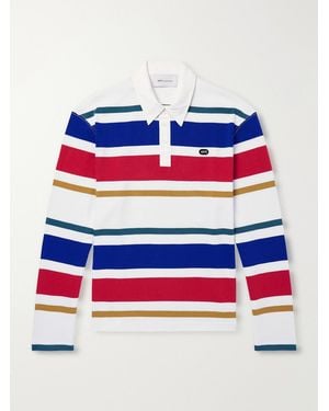 Ami Paris Logo-Appliqué Striped Cotton-Jersey Polo Shirt - Blau