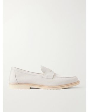Brunello Cucinelli Suede Penny Loafers - Natural