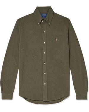 Polo Ralph Lauren Button-Down Collar Logo-Embroidered Featherweight Mesh Shirt - Green