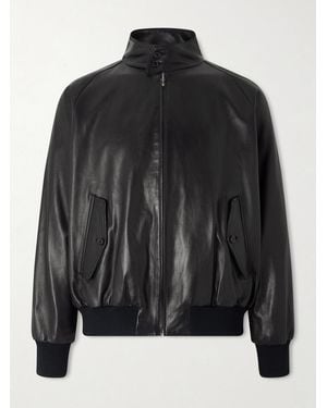 A.PRESSE Padded Leather Harrington Jacket - Black