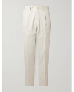 De Petrillo Straight-Leg Pleated Stretch Cotton-Twill Trousers - White