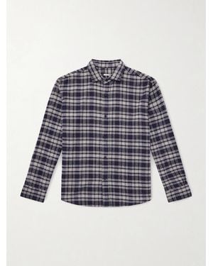 A.PRESSE Checked Cotton And Silk-Blend Twill Shirt - Blue
