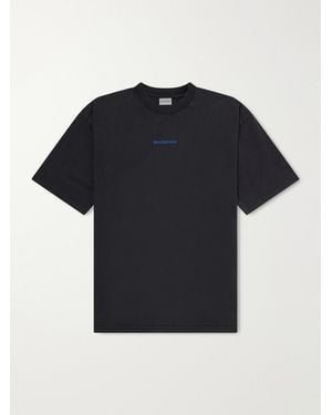 Balenciaga Logo-embroidered Cotton-jersey T-shirt - Black