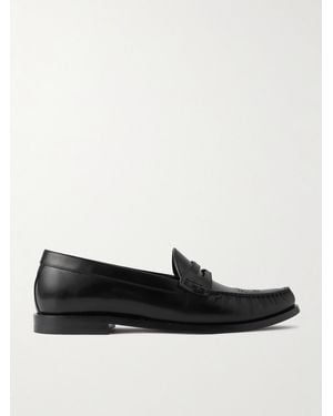 Celine Vivienne Perforated Glossed-Leather Penny Loafers - Black