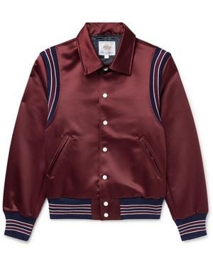 Golden Bear Striped Cotton-Blend Trimmed Satin Varsity Jacket - Red