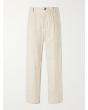 Oliver Spencer Morton Straight-Leg Pleated Cotton And Linen-Blend Trousers - Natural