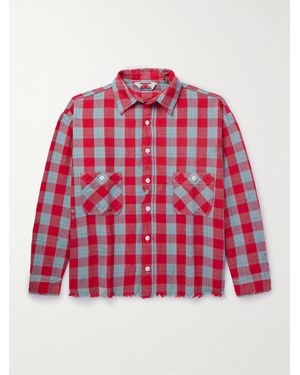 SAINT Mxxxxxx Distressed Checked Cotton-Flannel Shirt - Red