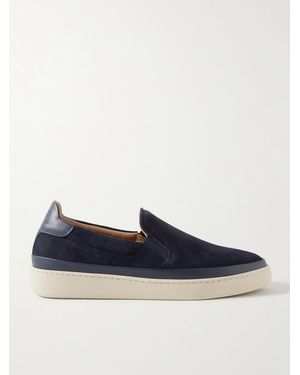 Mulo Leather-Trimmed Suede Slip-On Sneakers - Blu