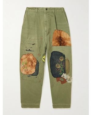 Kapital Katsuragi Wide-leg Patchwork Distressed Cotton-twill Trousers - Green