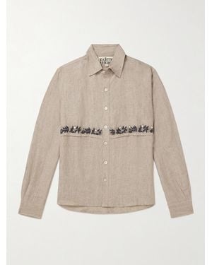 Kartik Research Embroidered Linen Shirt - Natural