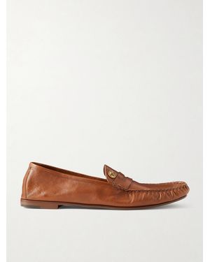 Versace Logo-embellished Leather Penny Loafers - Brown