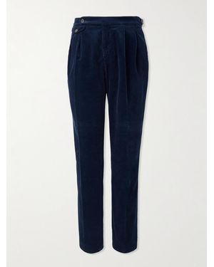 Brunello Cucinelli Straight-Leg Pleated Cotton-Corduroy Trousers - Blue