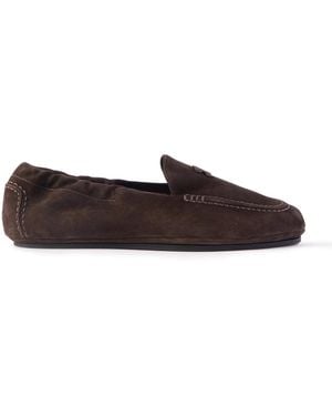 Celine Logo-Appliquéd Suede Loafers - Brown