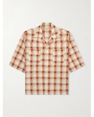 Kapital Camp-Collar Checked Cotton Western Shirt - Orange
