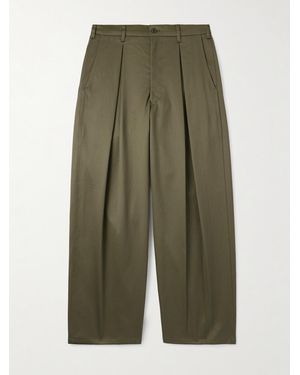 Monitaly Ekusy Wide-Leg Cropped Pleated Cotton-Sateen Pants - Green