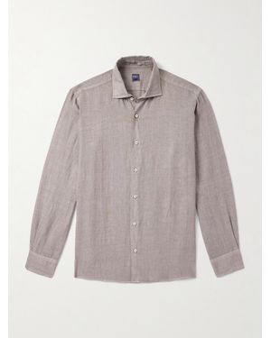 Fedeli Nick Slim-fit Cutaway-collar Linen Shirt - Grey
