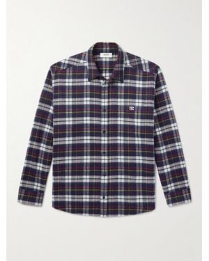 Celine Logo-Embroidered Checked Wool-Flannel Shirt - Blue
