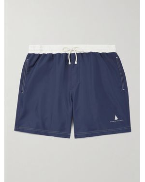 Brunello Cucinelli Straight-Leg Mid-Length Logo-Print Swim Shorts - Blue