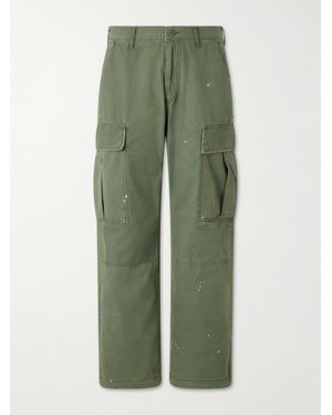 CHERRY LA Wide-Leg Paint-Splattered Cotton-Ripstop Cargo Trousers - Green
