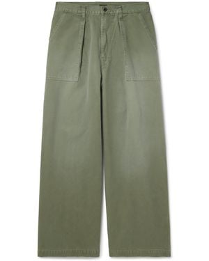 Kapital Fatigue Wide-leg Pleated Cotton-herringbone Pants - Green