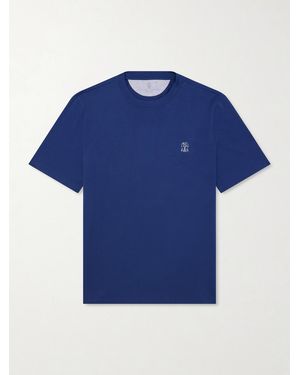 Brunello Cucinelli Layered Logo-Print Cotton-Jersey T-Shirt - Blue