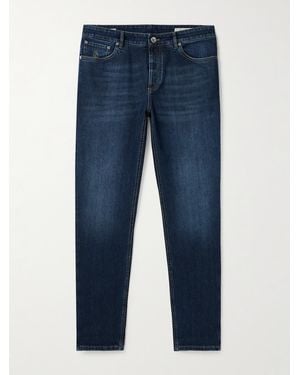 Brunello Cucinelli Slim-Fit Straight-Leg Logo-Embroidered Jeans - Blue