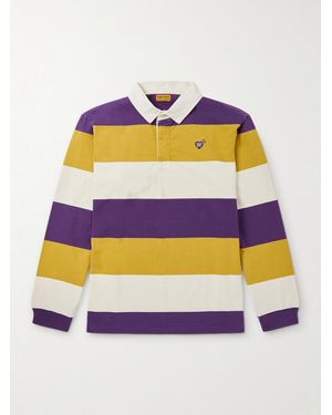 Human Made Logo-appliquéd Striped Cotton-jersey Polo Shirt - Grey