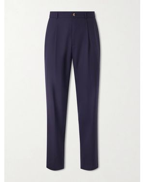 De Bonne Facture Straight-Leg Pleated Super 130S Wool Suit Trousers - Blue