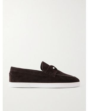Christian Louboutin Chambeliboat Embellished Suede Loafers - Brown