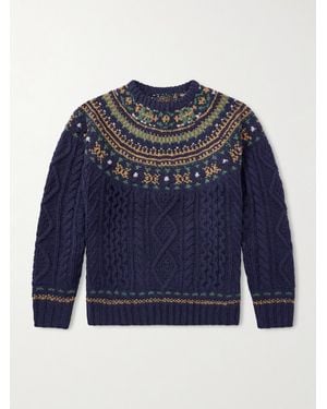 Beams Plus Cable-Knit Wool Jumper - Blue