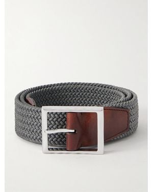 Berluti 3.5Cm Leather-Trimmed Woven Elastic Belt - Grey
