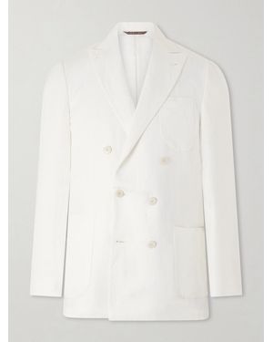 Canali Double-Breasted Linen And Silk-Blend Suit Jacket - White