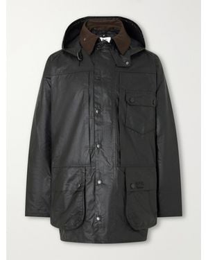 Barbour A.P.C. Logo-Embroidered Moleskin-Trimmed Woven Waxed-Cotton Jacket - Black