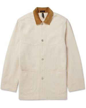 Drake's Corduroy-Trimmed Cotton-Twill Chore Jacket - White