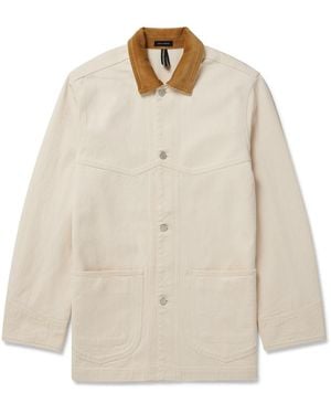 Drake's Corduroy-Trimmed Cotton-Twill Chore Jacket - White
