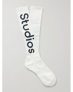 Acne Studios Logo-jacquard Ribbed Cotton-blend Socks - White