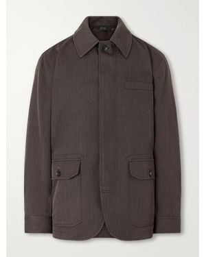 Brioni Leather-Trimmed Wool-Twill Jacket - Grau