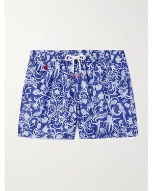 Kiton Straight-Leg Mid-Length Printed Swim Shorts - Blue