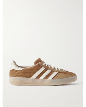 adidas Originals Gazelle Indoor Leather And Nubuck-Trimmed Basketweave Cotton Trainers - Brown