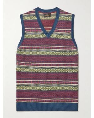 Beams Plus Fair Isle Linen And Cotton-Blend Jumper Vest - Grey