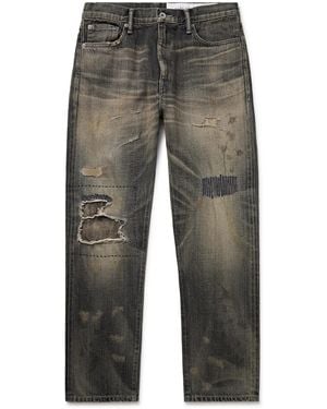 Neighborhood Savage Slim-Fit Straight-Leg Distressed Selvedge Jeans - Gray