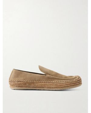 Loewe Paula's Ibiza Rio Raffia-Trimmed Suede Loafers - Natur