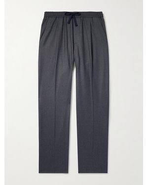 Altea Jared Straight-leg Pleated Wool-blend Flannel Drawstring Trousers - Blue