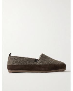 Mulo Shearling-Lined Suede-Trimmed Wool Loafers - Brown